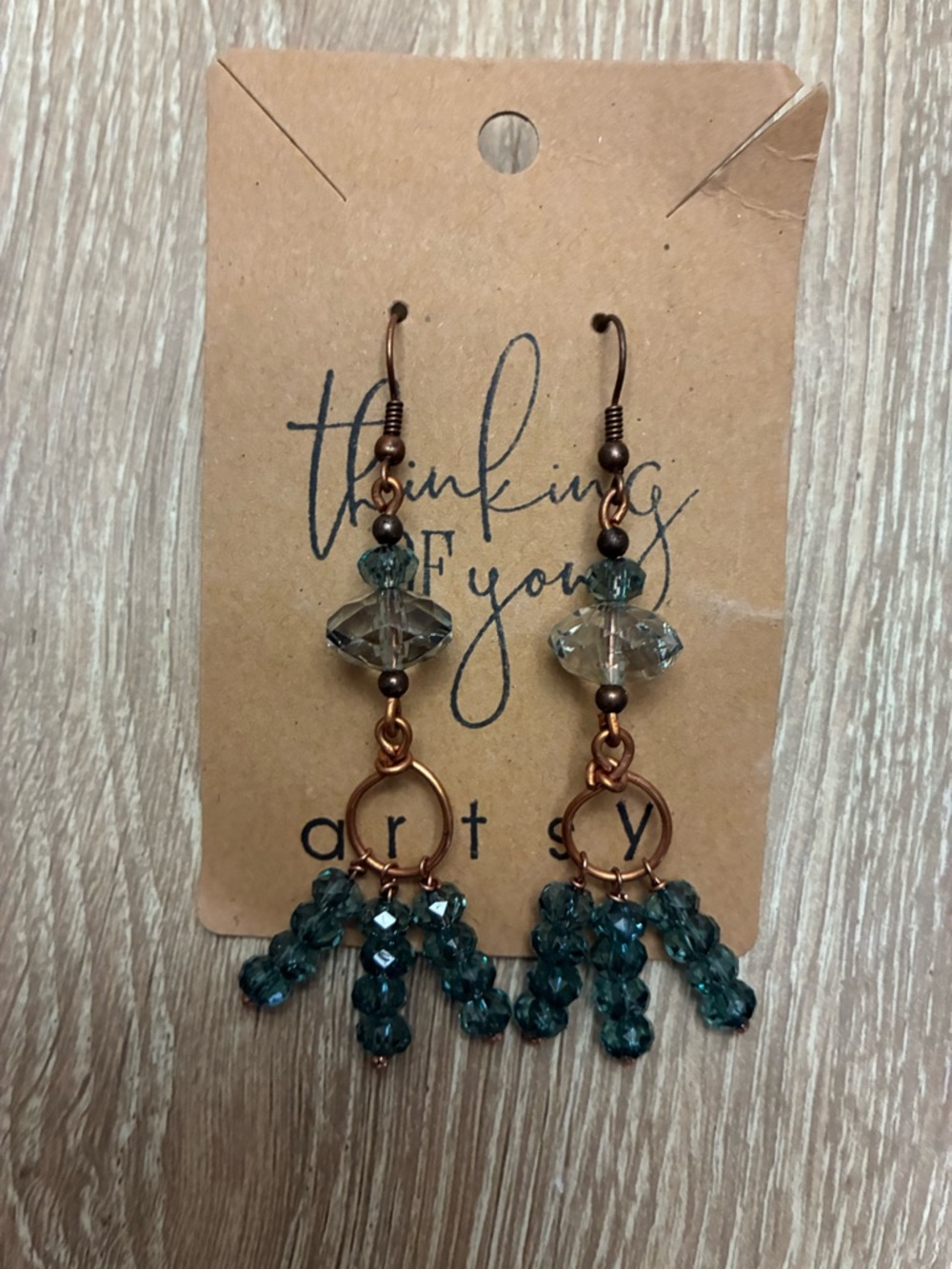 Teal Crystal Dangle Earrings -